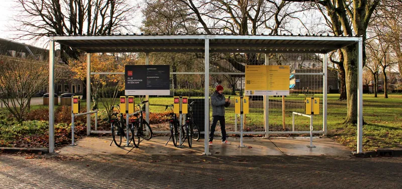 Powerwell charging shelter with e-bikes at Marineterrein, Amsterdam
